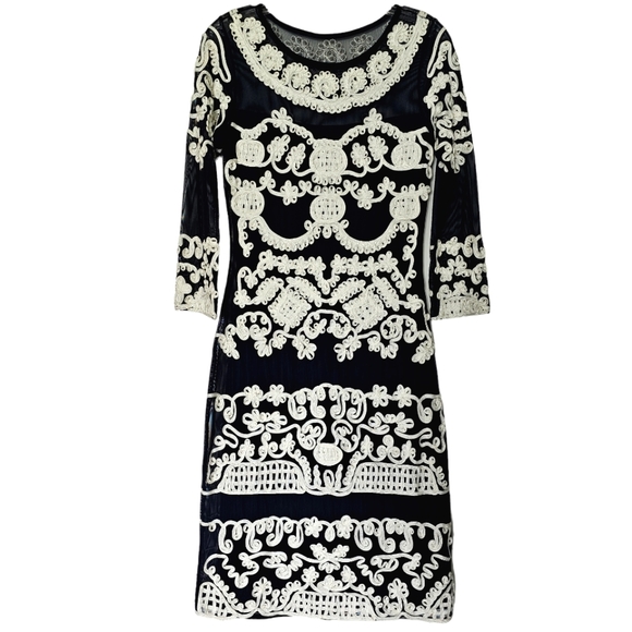 Nwot Phase Eight Black Mesh Ivory  Lace 3/4 Sleeve Special Occassion Dress - Picture 16 of 16